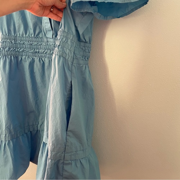 Quince 100% Organic Cotton Poplin Tiered Mini Dress blue size large - Picture 11 of 15